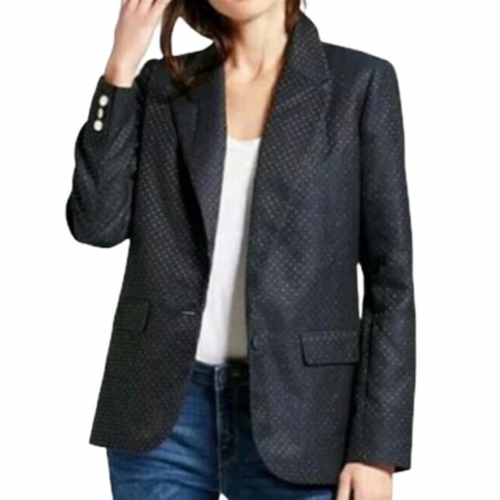 A New Day Navy Blue & Gold Metallic Polka Dot Single Breasted Button Up Blazer